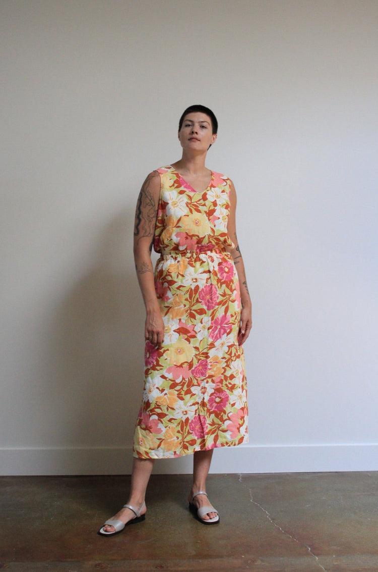 Linen Floral Skirt Set