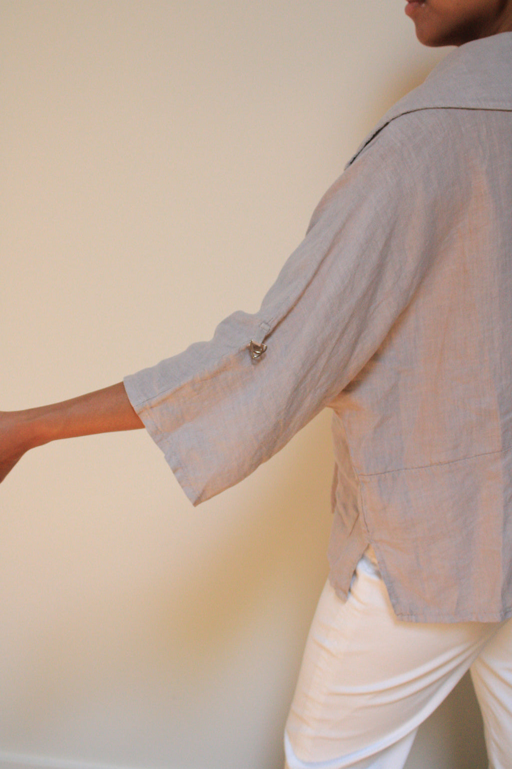 Linen Shawl Collar Chore Top