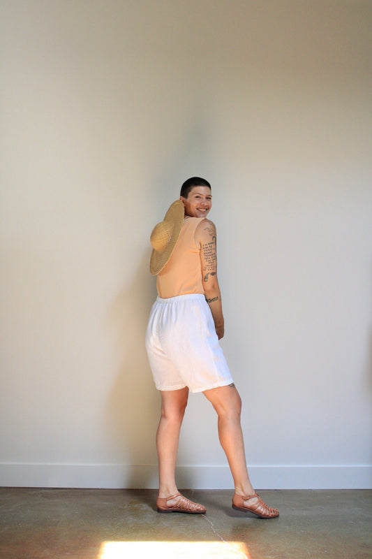 White Linen Elastic Shorts