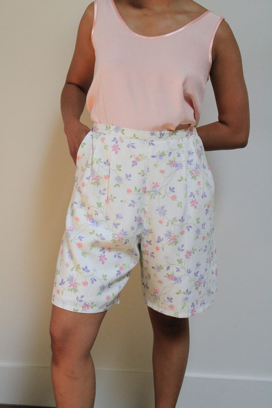 Floral High Rise Pleated Shorts