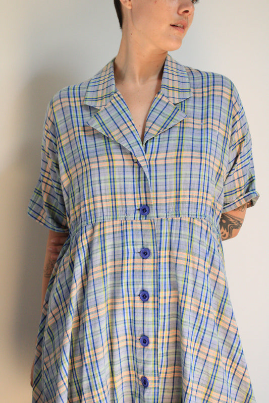 Button Front Plaid Dress