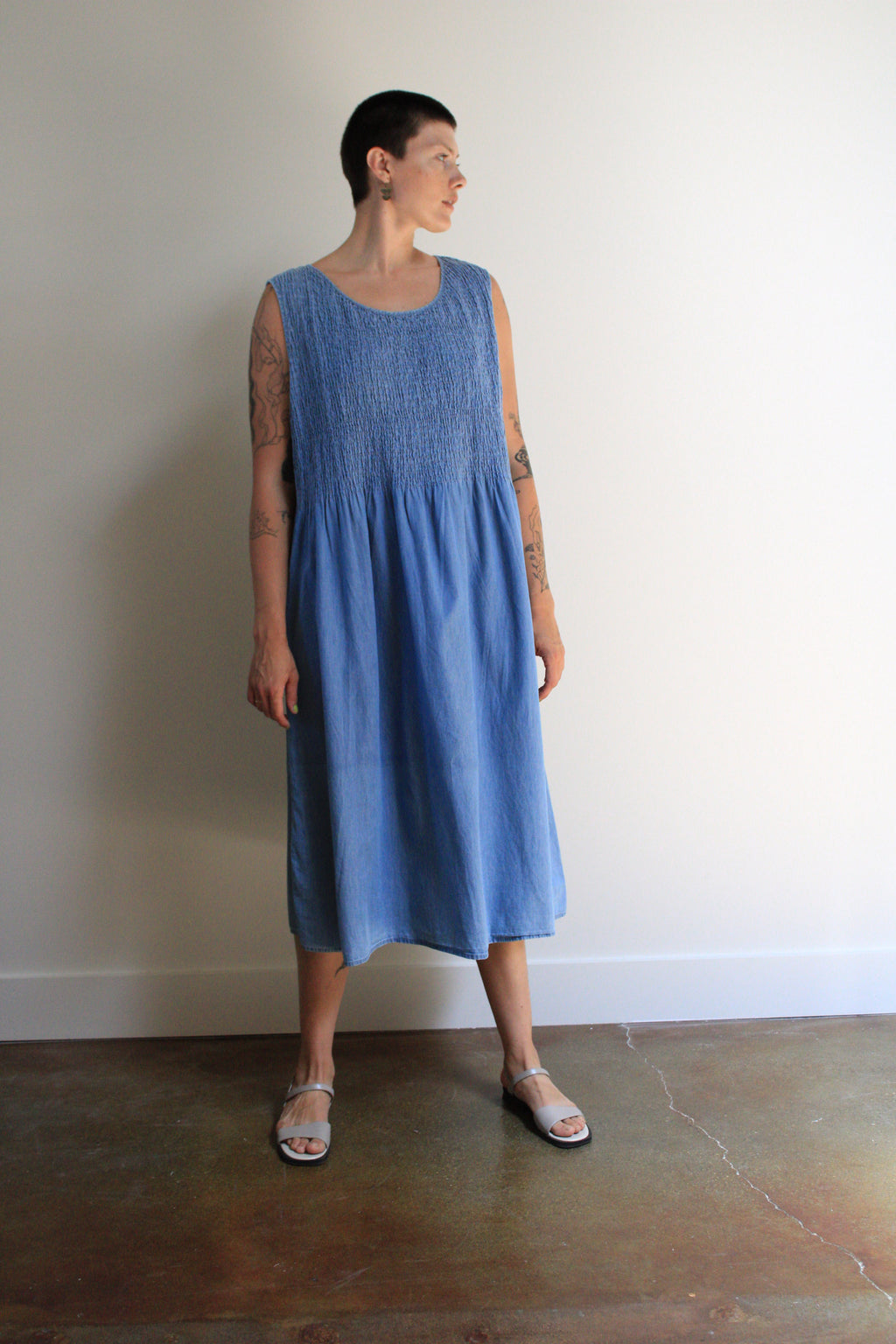 Smocked Chambray Maxi Dress