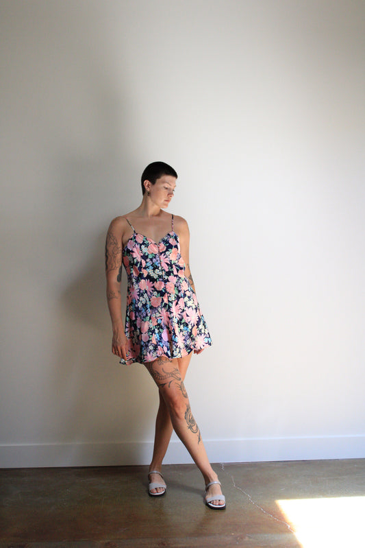 Floral Satin Mini Slip Dress