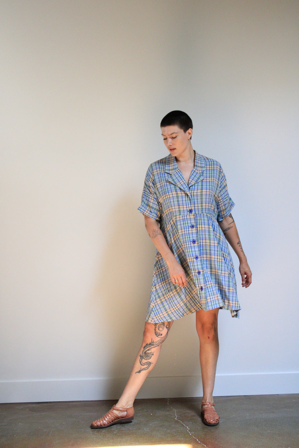 Button Front Plaid Dress