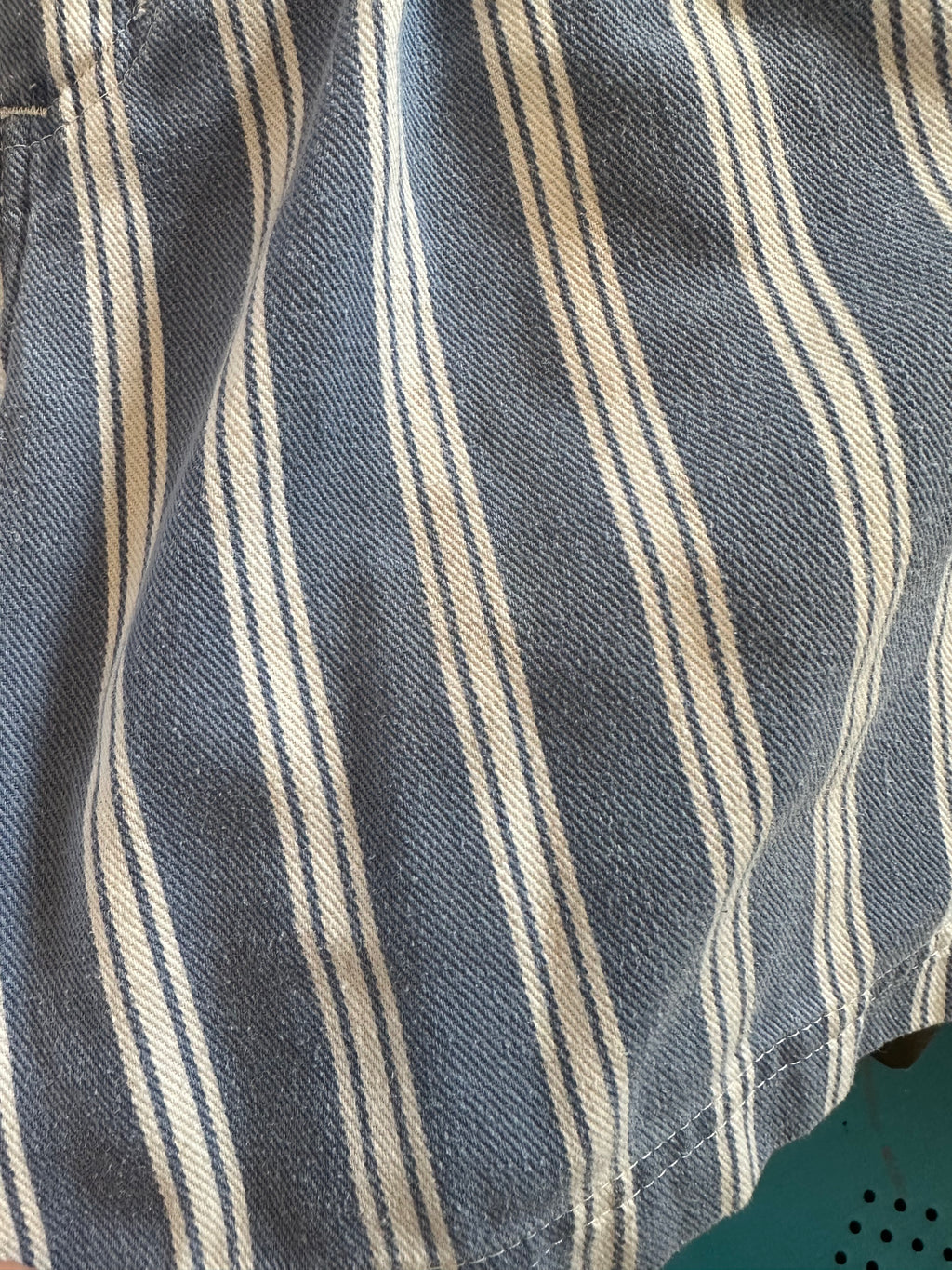 Blue & White Striped Denim Pleated Shorts