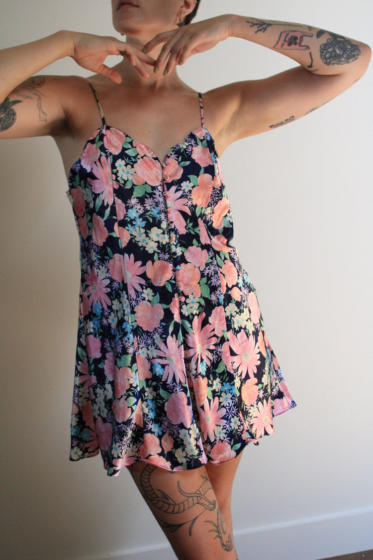 Floral Satin Mini Slip Dress