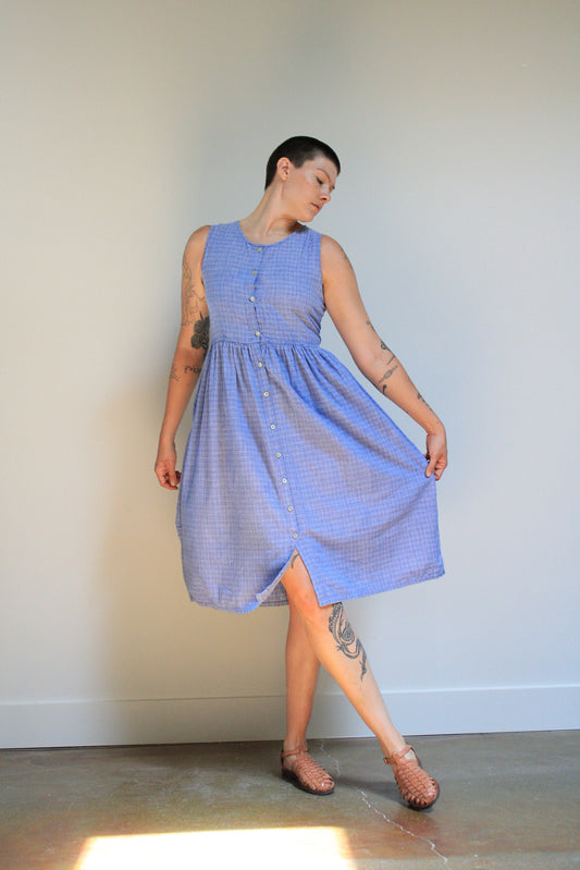 Checked Button Front Cotton Dress