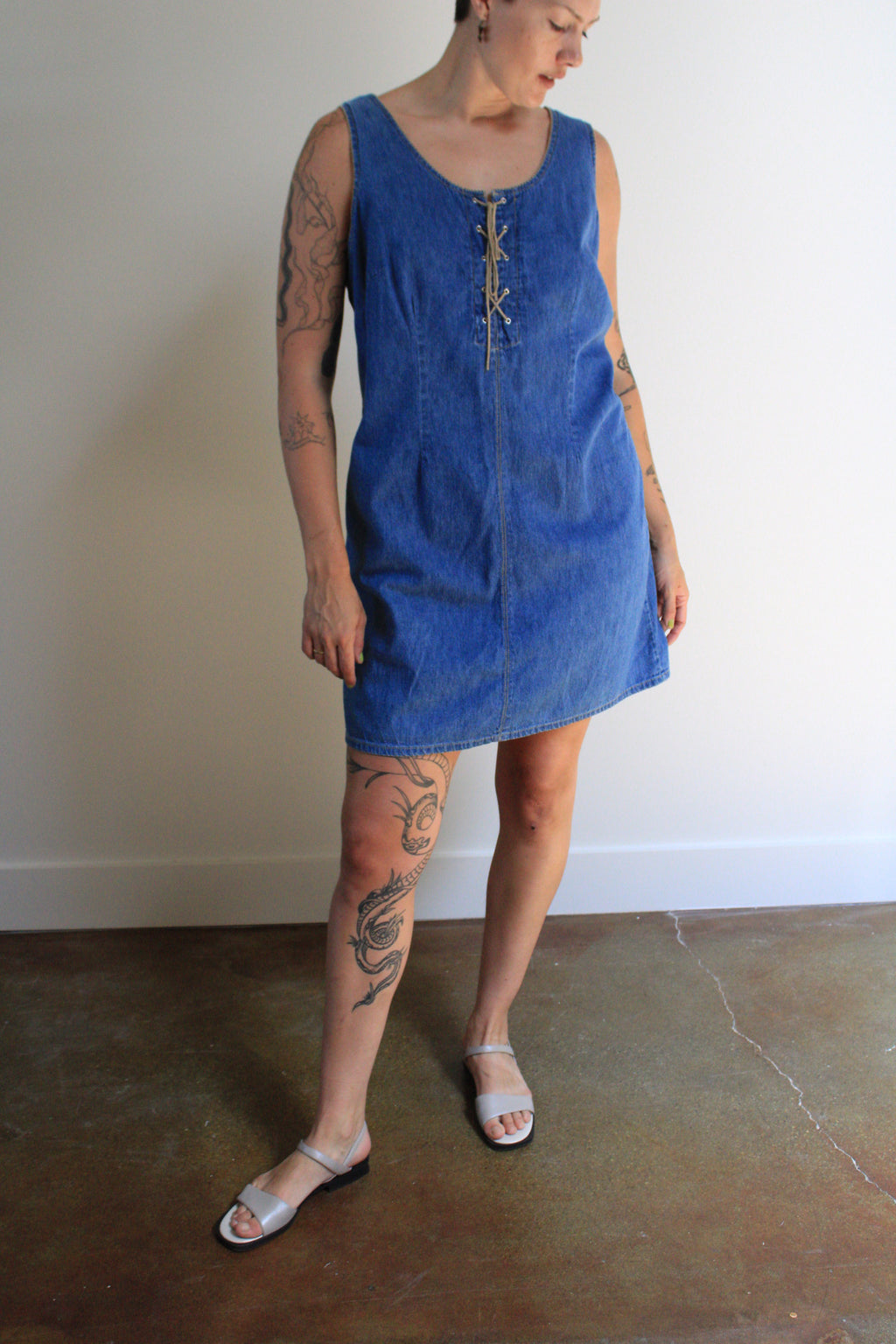 Lace Up Denim Mini Dress