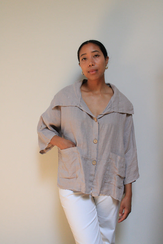 Linen Shawl Collar Chore Top