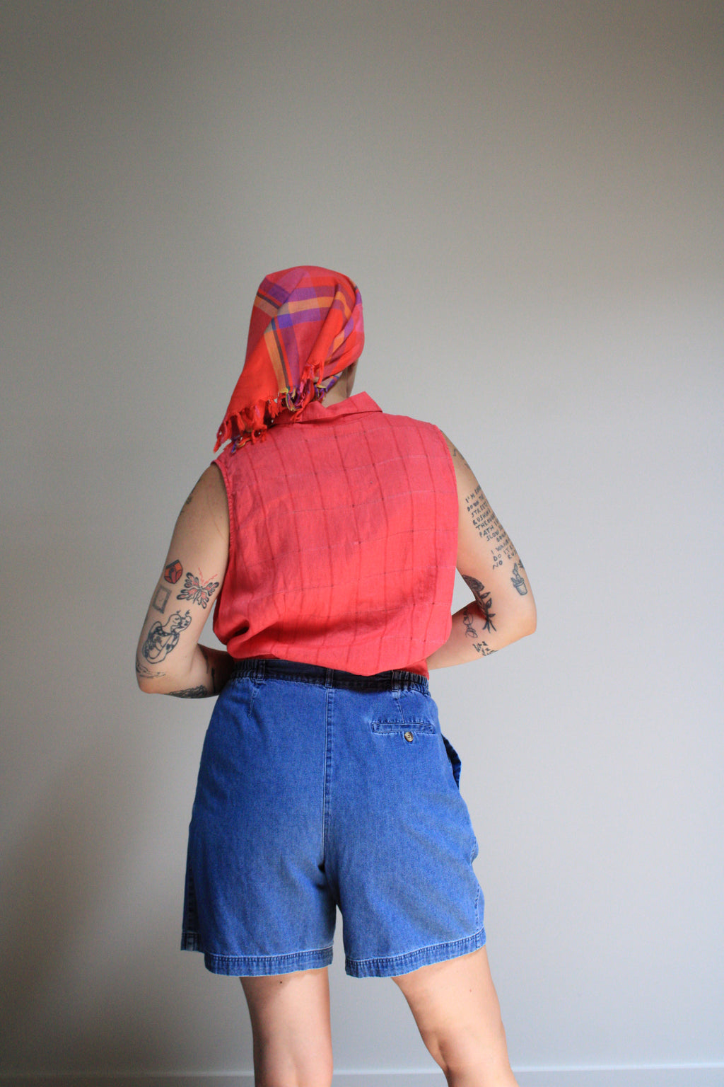 High Rise Pleated Denim Shorts