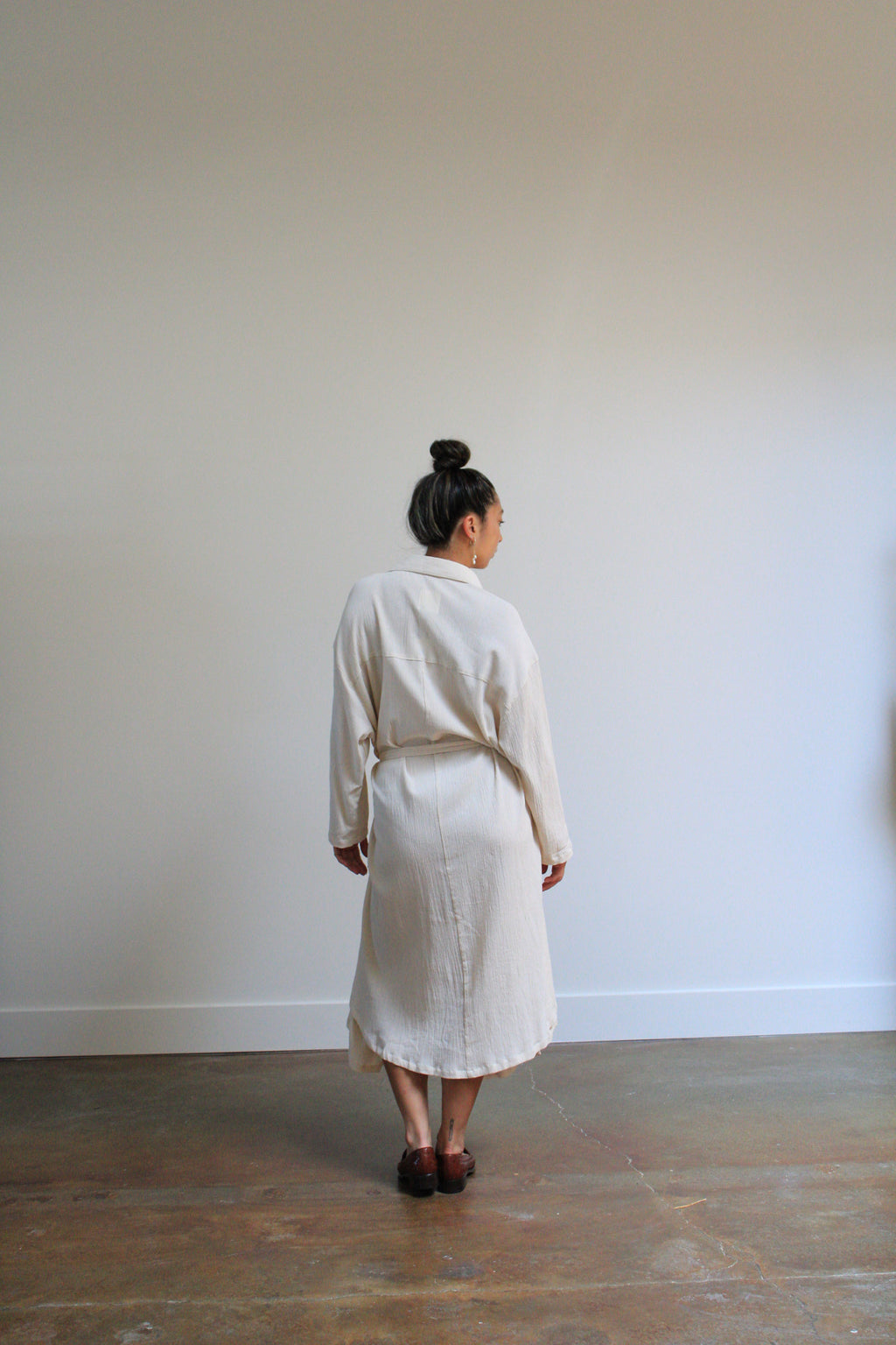 Sunja Link Cotton Crinkle Belted Shirt Dress