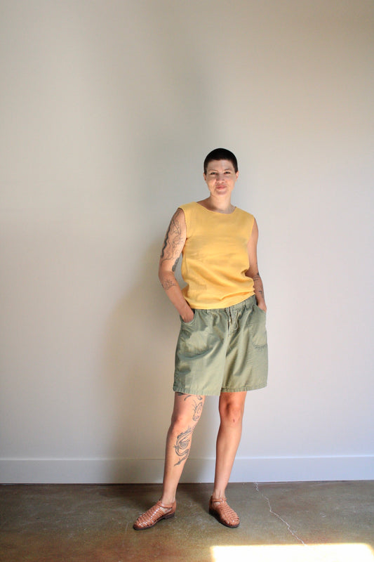 High Rise Olive Cotton Drawstring Shorts