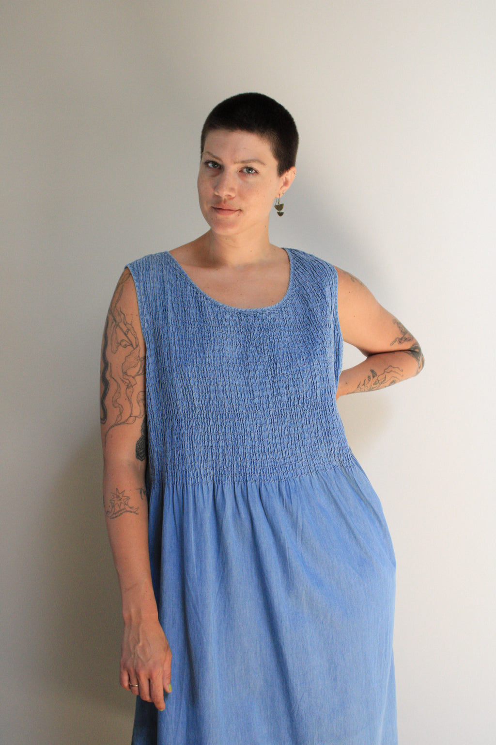 Smocked Chambray Maxi Dress