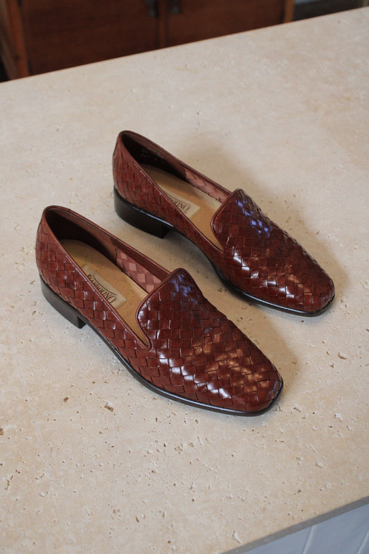 Tobacco Woven Leather Loafers 8.5