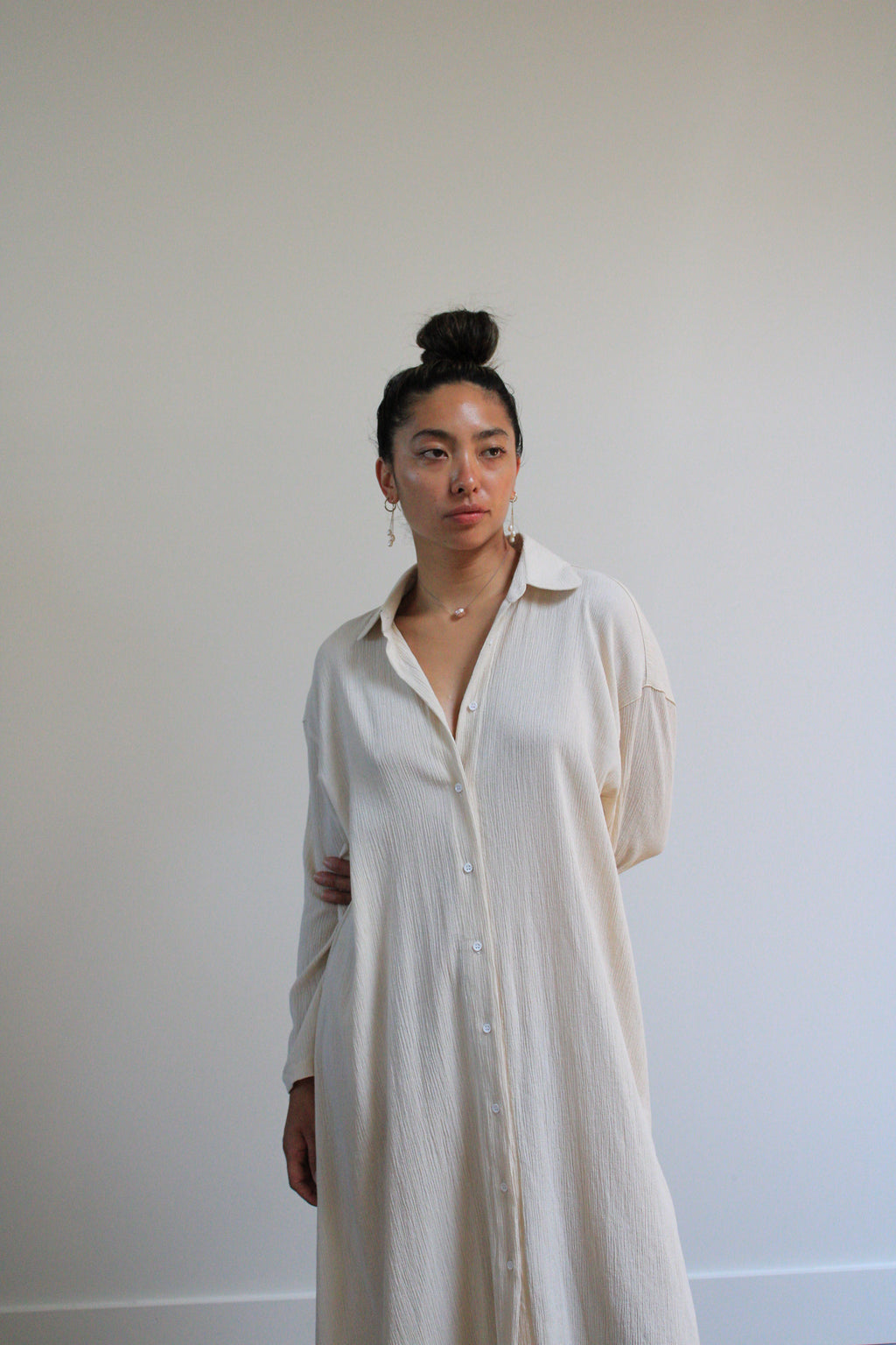 Sunja Link Cotton Crinkle Belted Shirt Dress