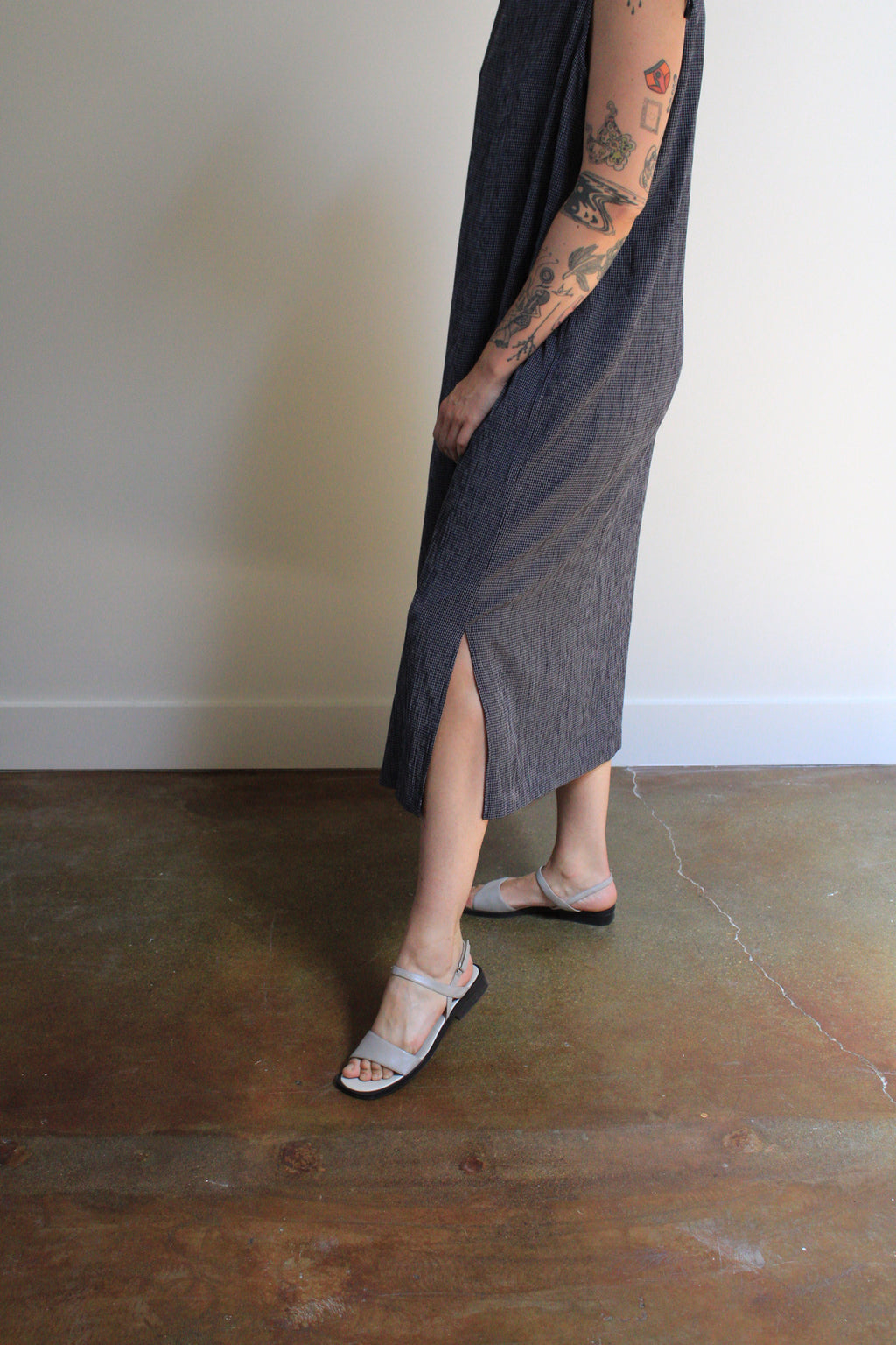 Ocean & White Grid Maxi Dress