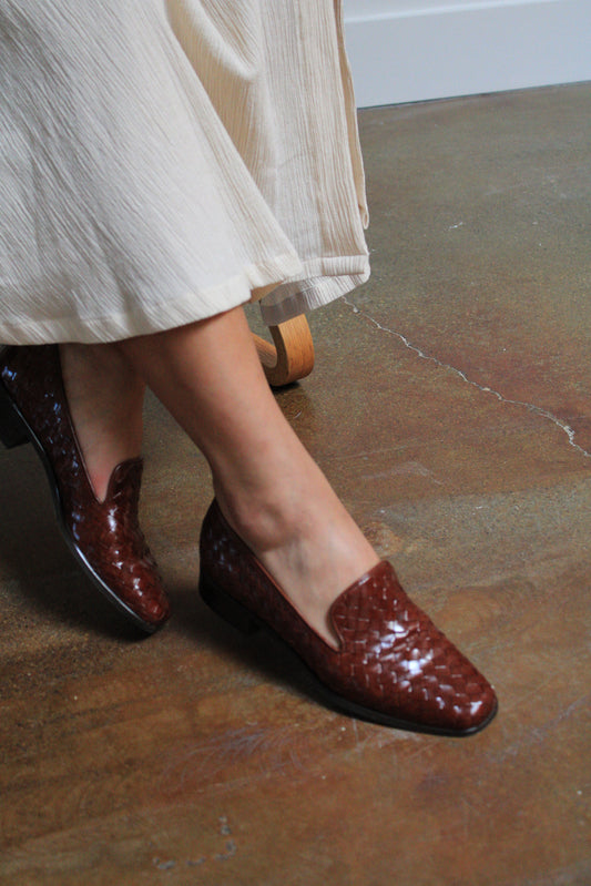 Tobacco Woven Leather Loafers 8.5