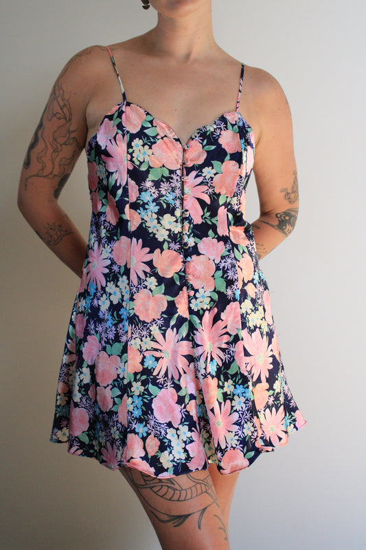 Floral Satin Mini Slip Dress