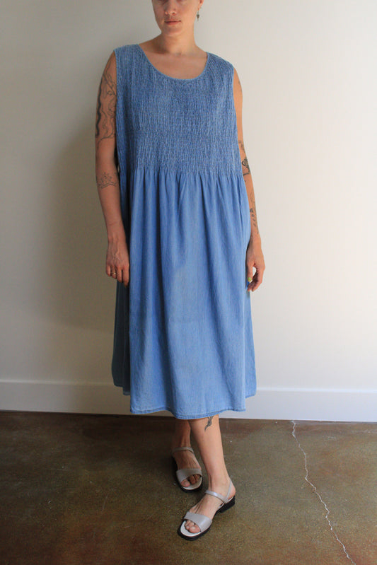 Smocked Chambray Maxi Dress