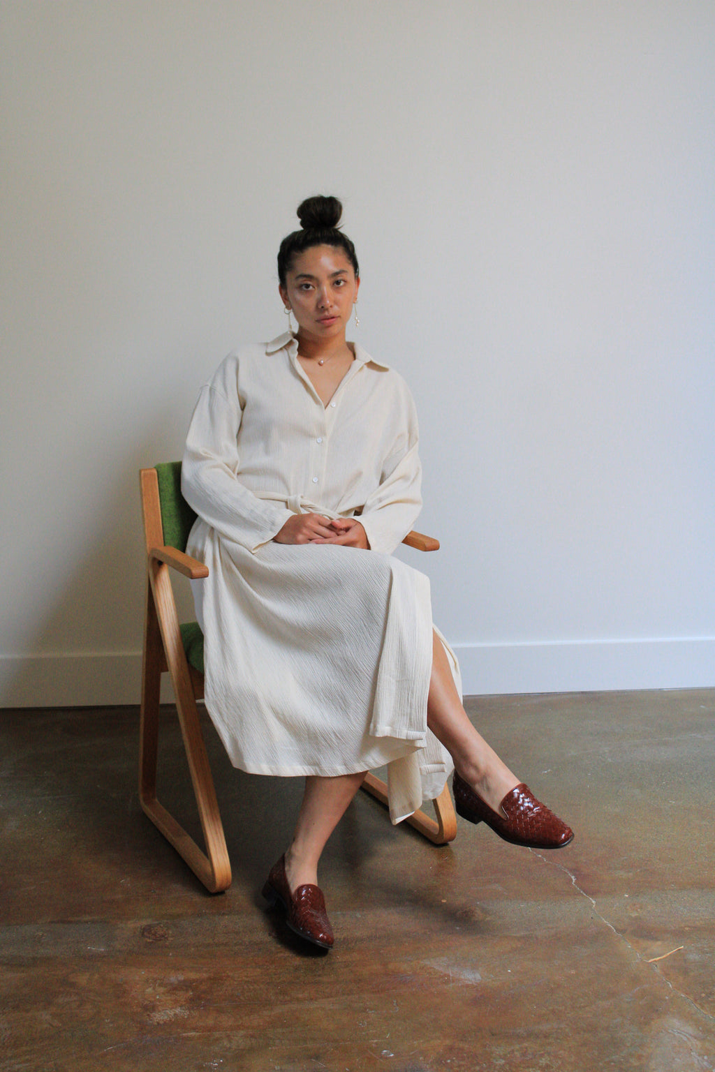 Sunja Link Cotton Crinkle Belted Shirt Dress
