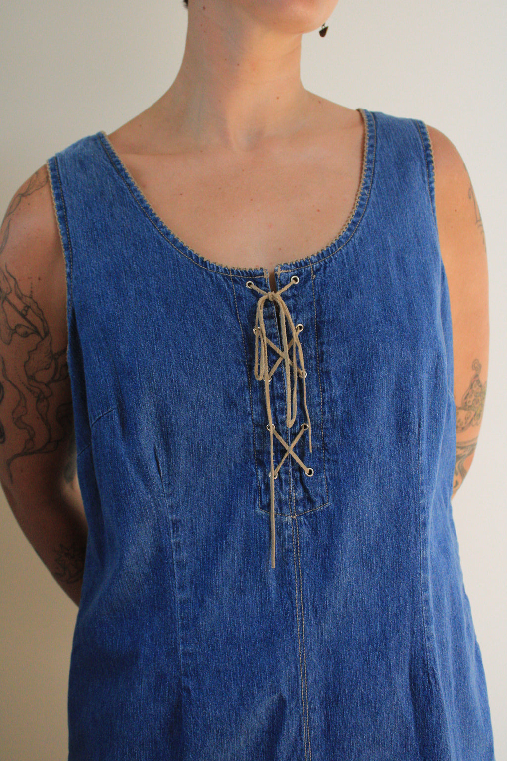 Lace Up Denim Mini Dress