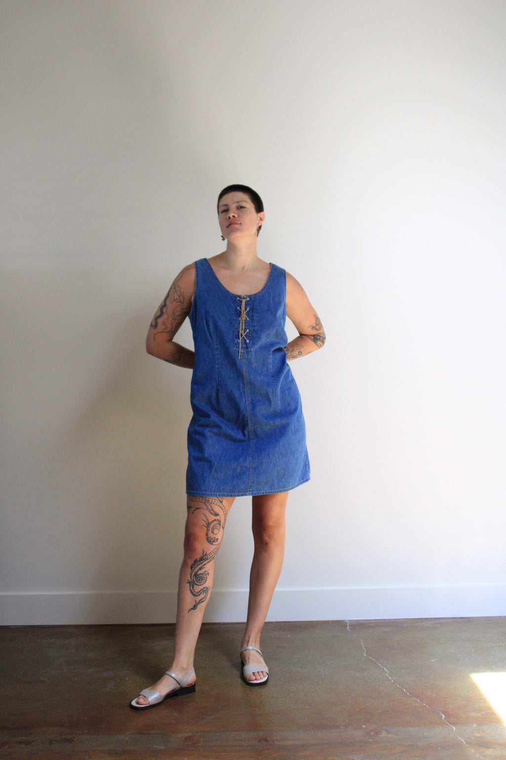 Lace Up Denim Mini Dress
