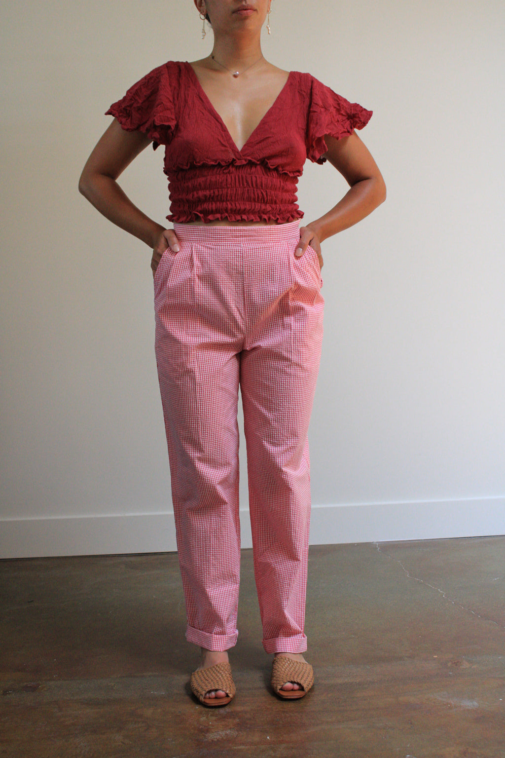 Strawberry Gingham High Rise Pants