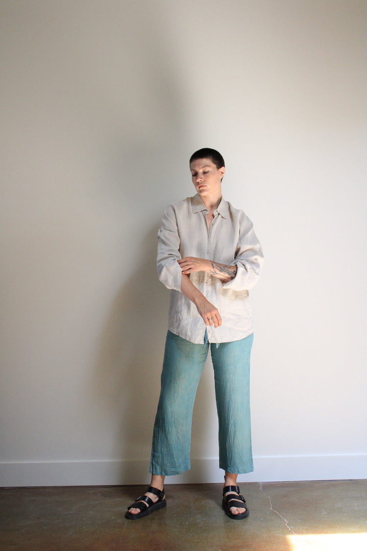 Hand Dyed Linen Mid Rise Pants