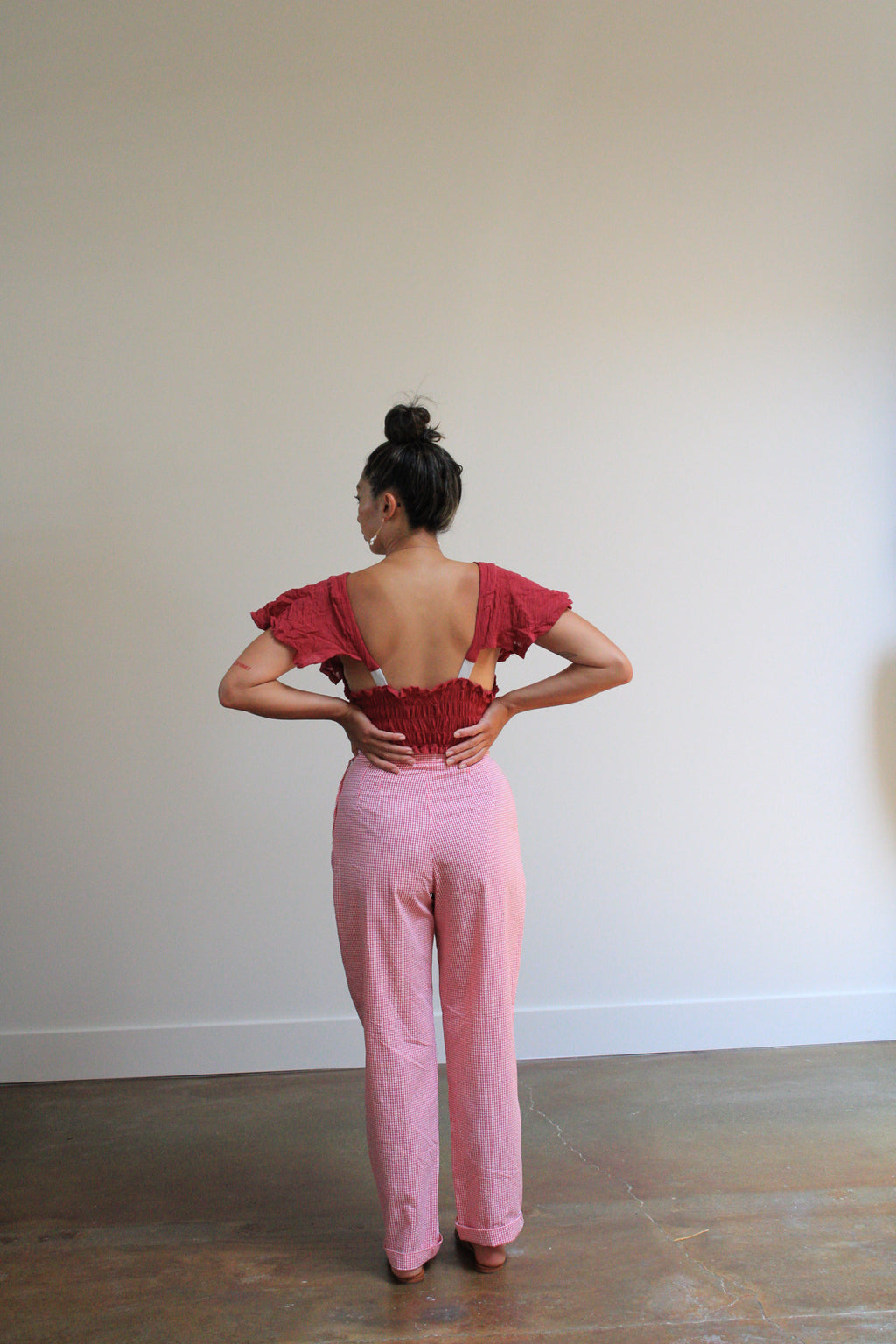 Strawberry Gingham High Rise Pants