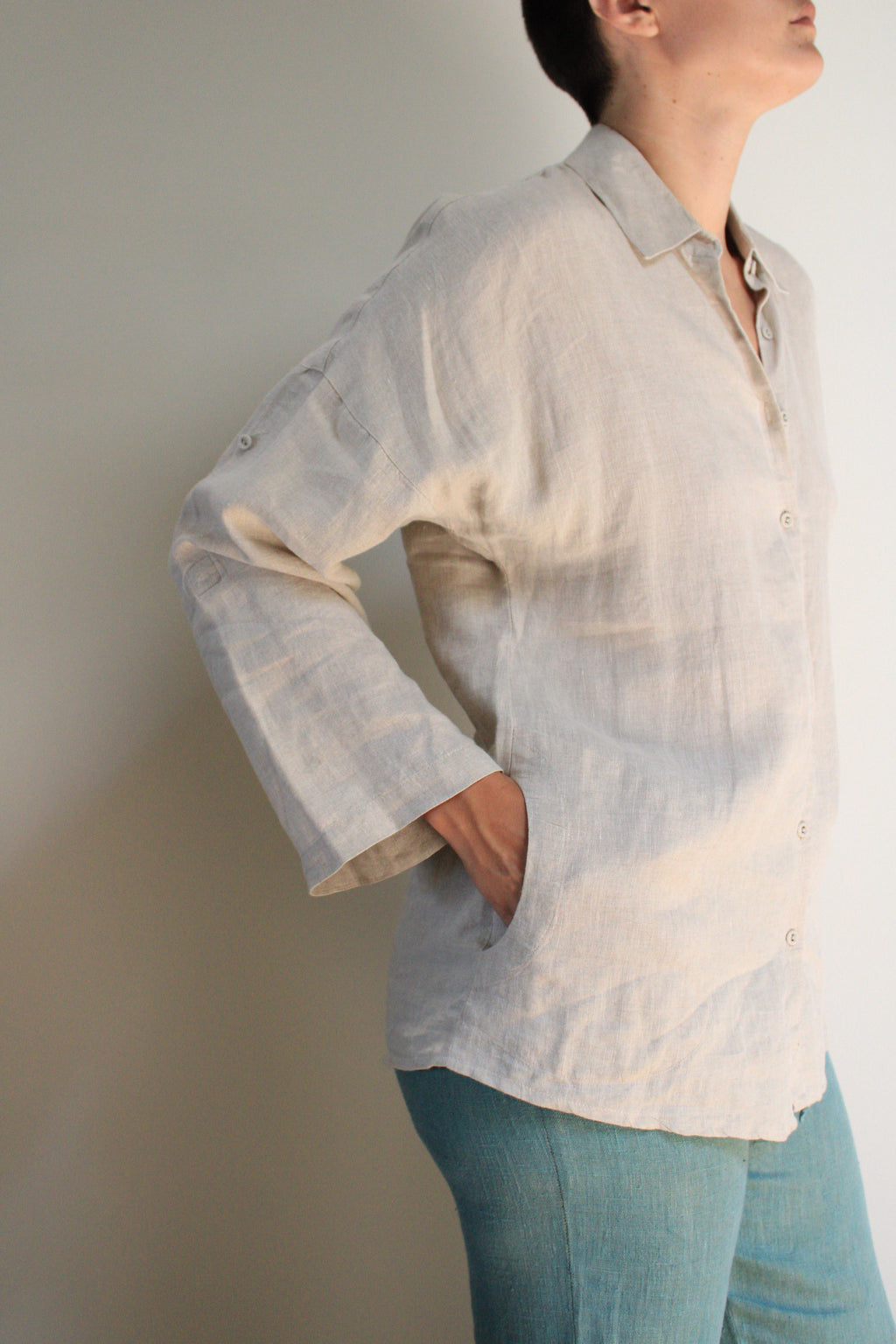 Natural Linen Button Down Top