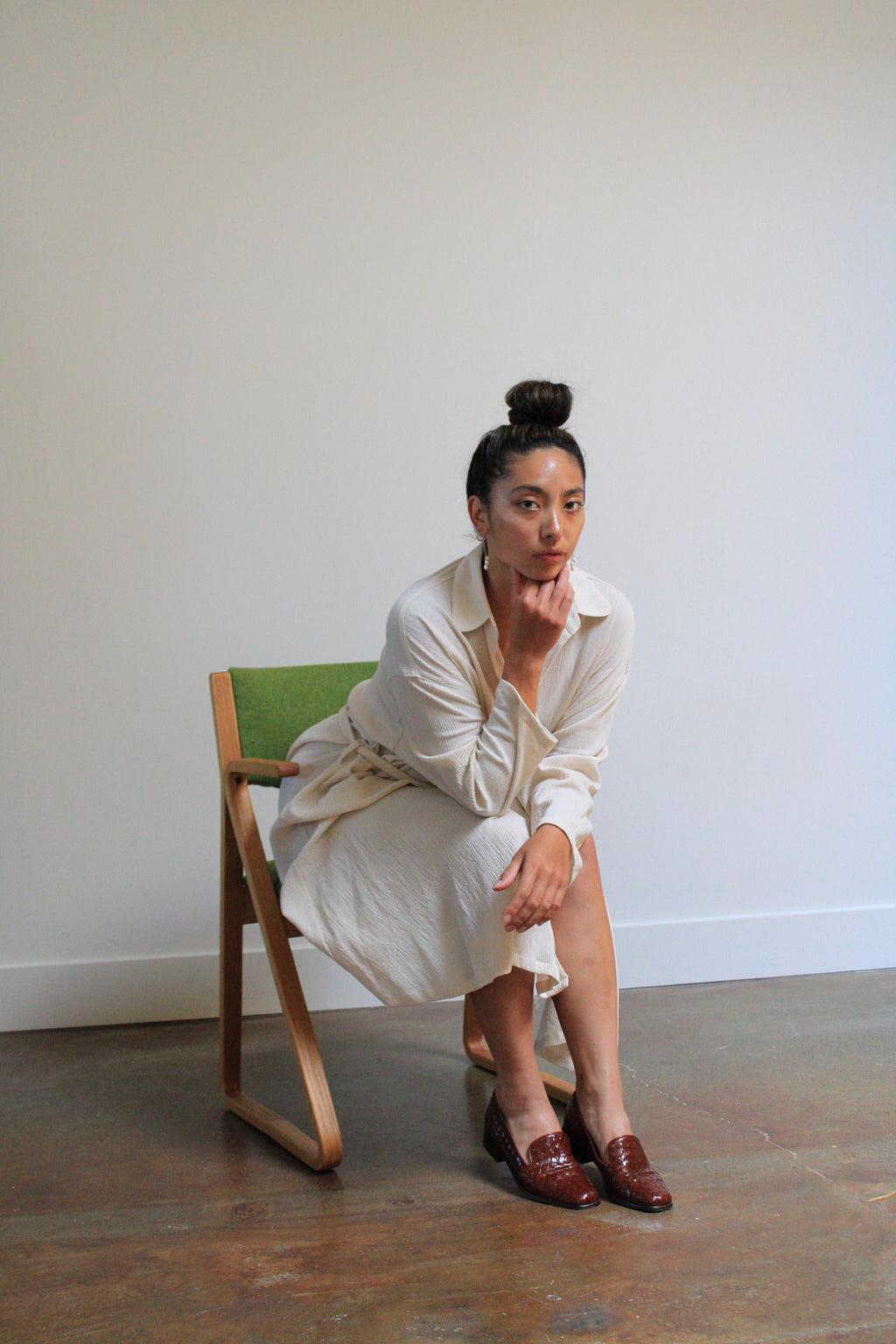 Sunja Link Cotton Crinkle Belted Shirt Dress