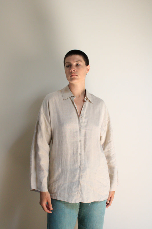 Natural Linen Button Down Top