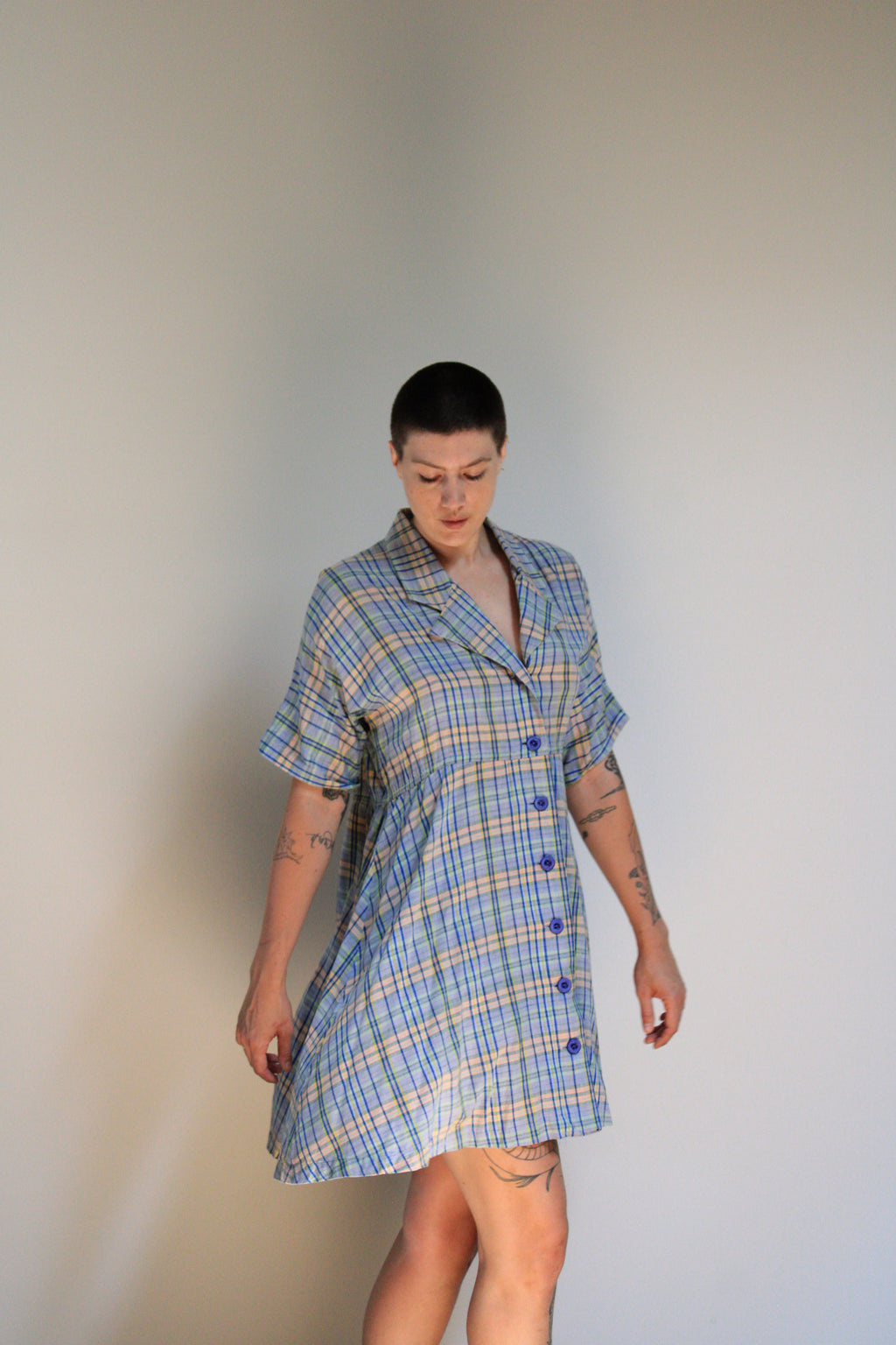 Button Front Plaid Dress