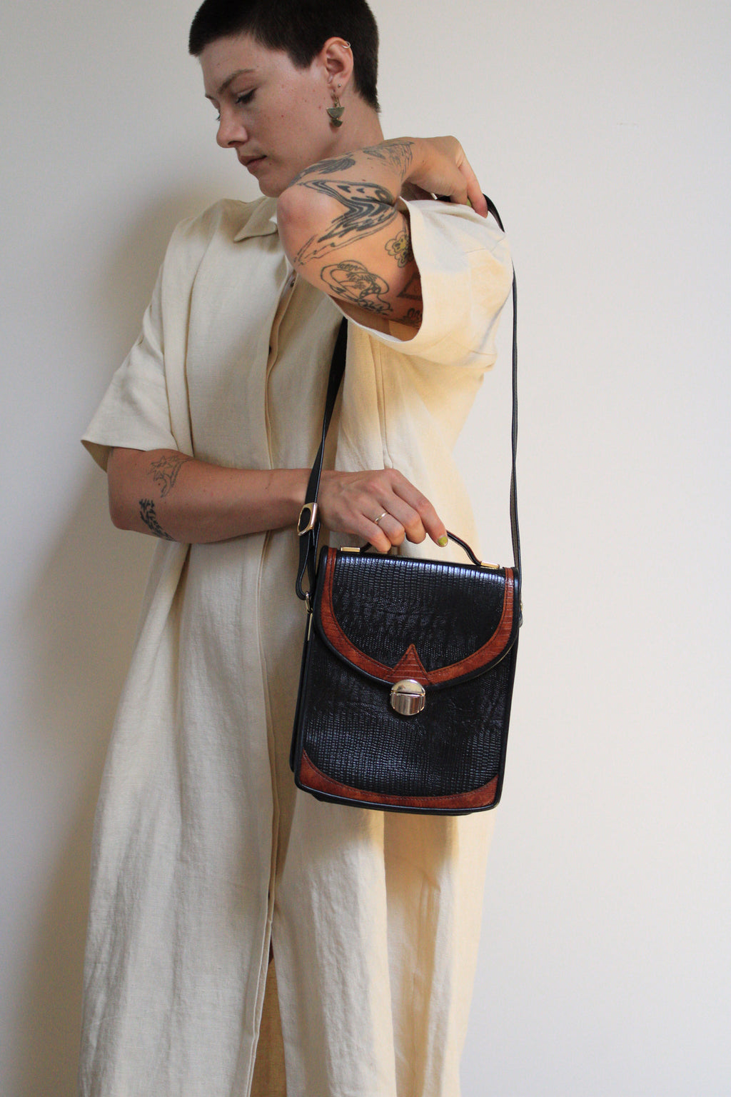 Snakeskin Embossed Crossbody Satchel