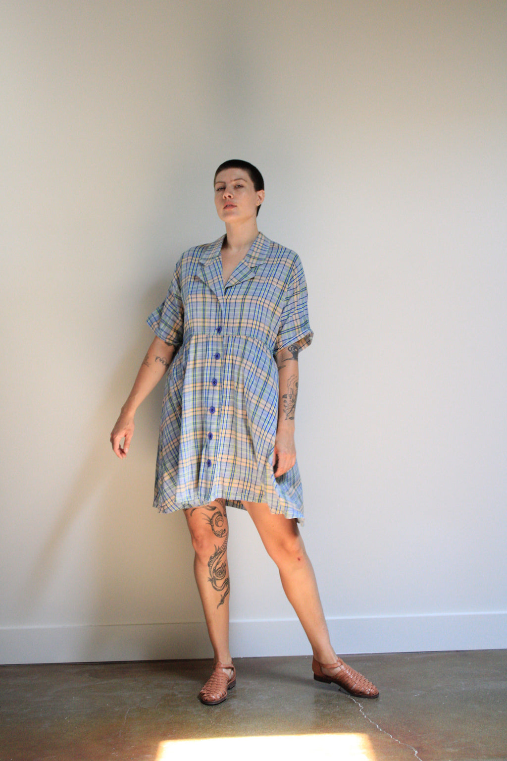 Button Front Plaid Dress