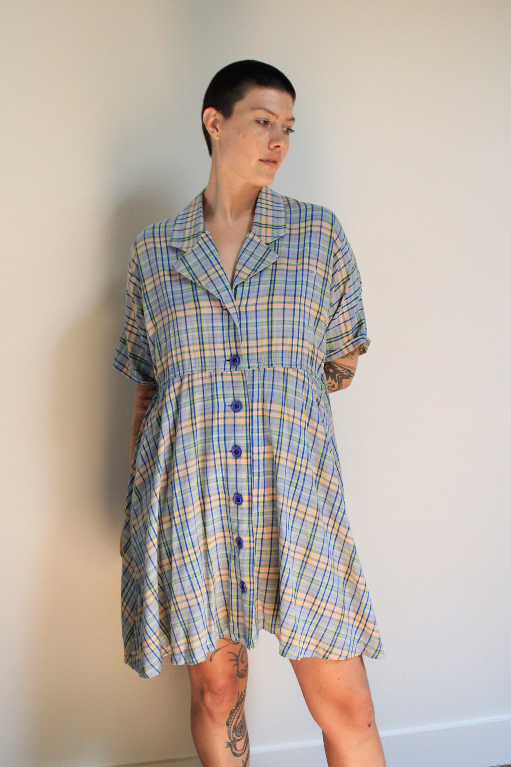 Button Front Plaid Dress