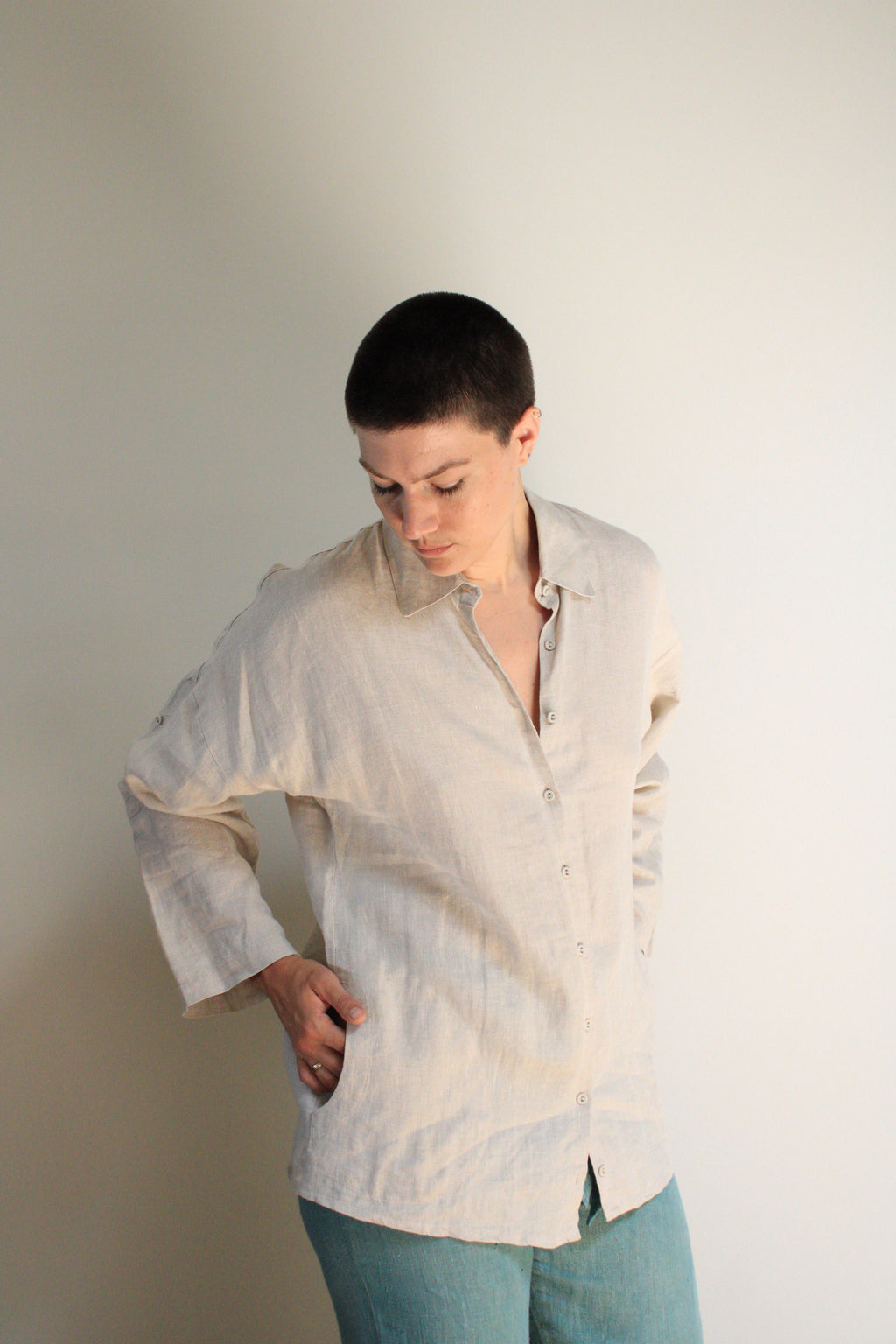 Natural Linen Button Down Top