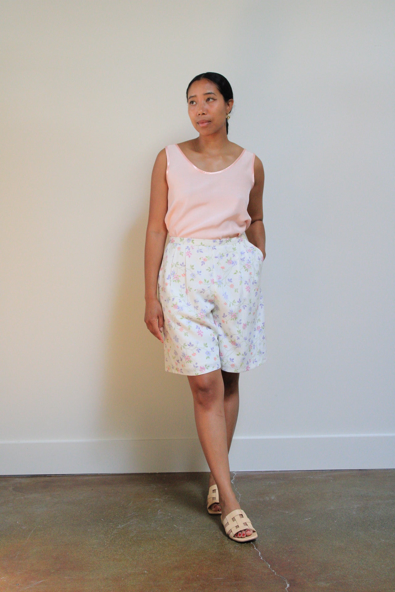 Floral High Rise Pleated Shorts