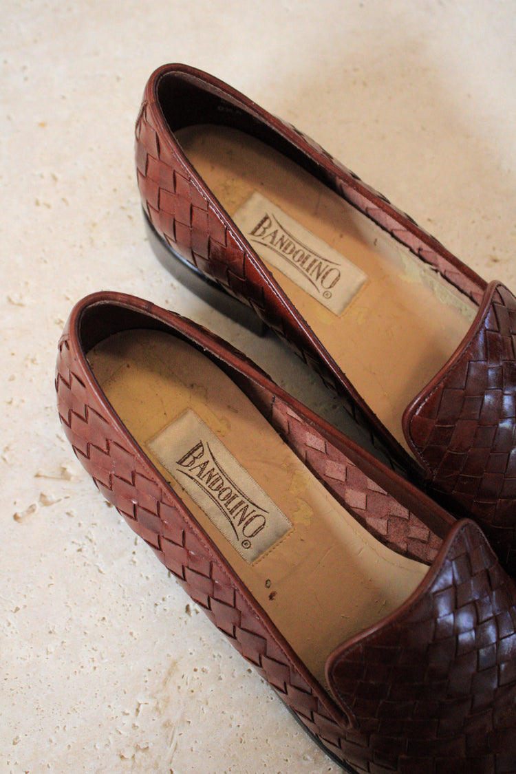 Tobacco Woven Leather Loafers 8.5