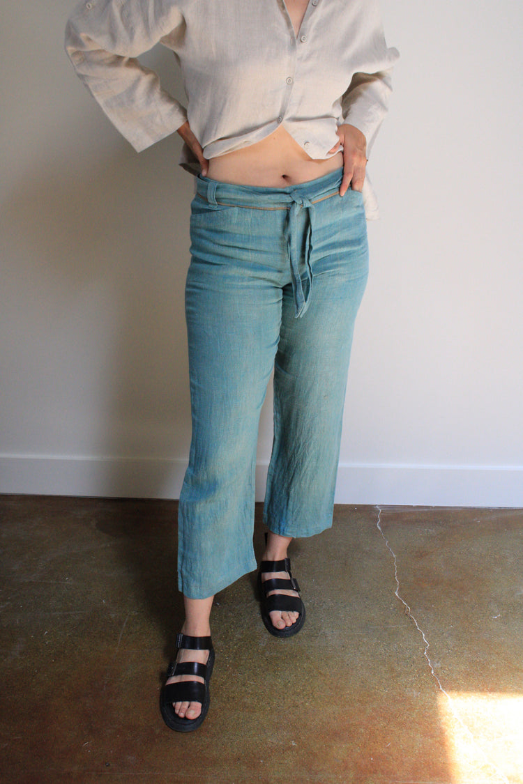Hand Dyed Linen Mid Rise Pants