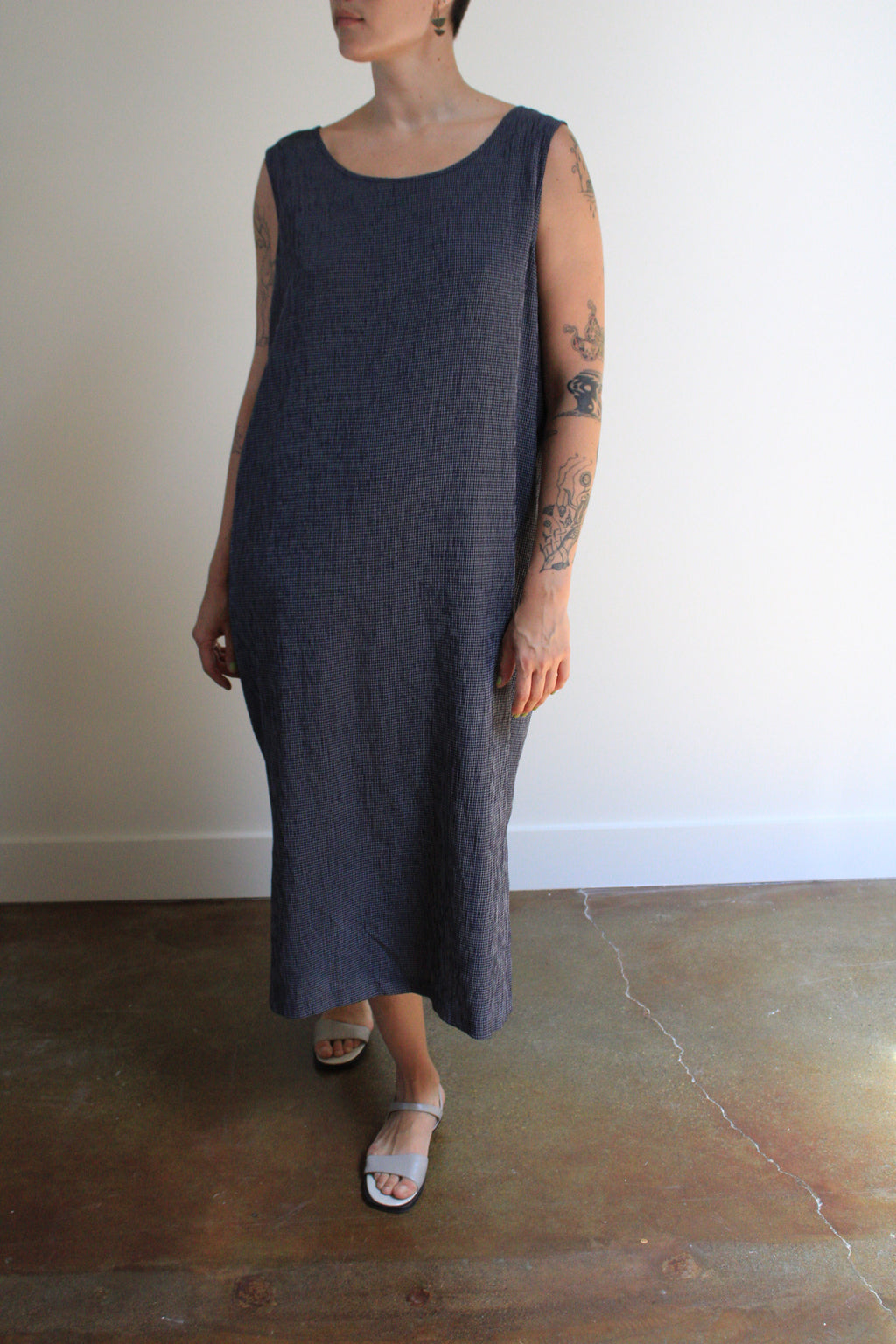 Ocean & White Grid Maxi Dress
