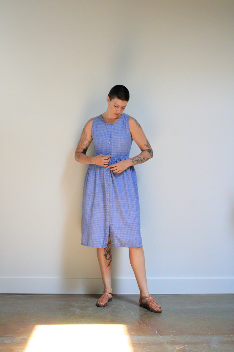 Checked Button Front Cotton Dress