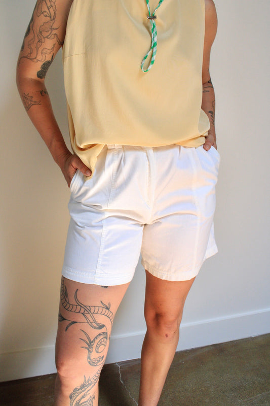 White High Rise Trouser Shorts