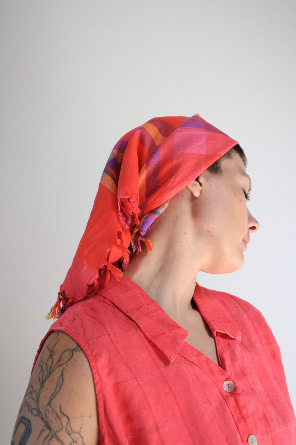 Bright Plaid Tassel Square Scarf
