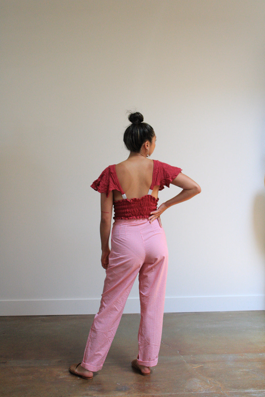 Strawberry Gingham High Rise Pants