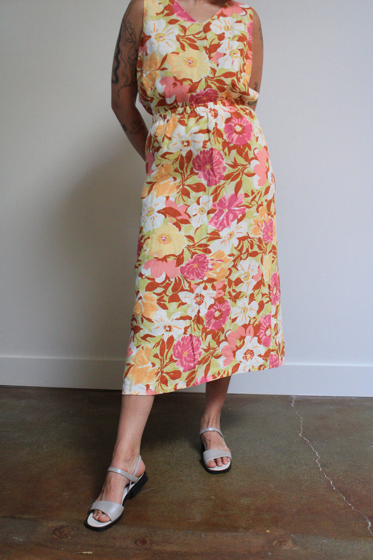 Linen Floral Skirt Set