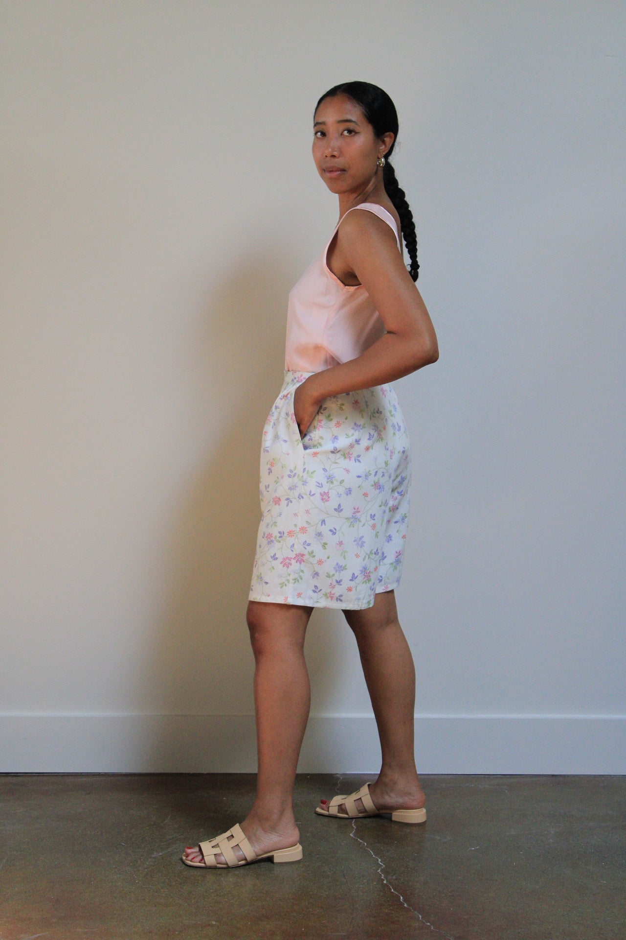 Floral High Rise Pleated Shorts