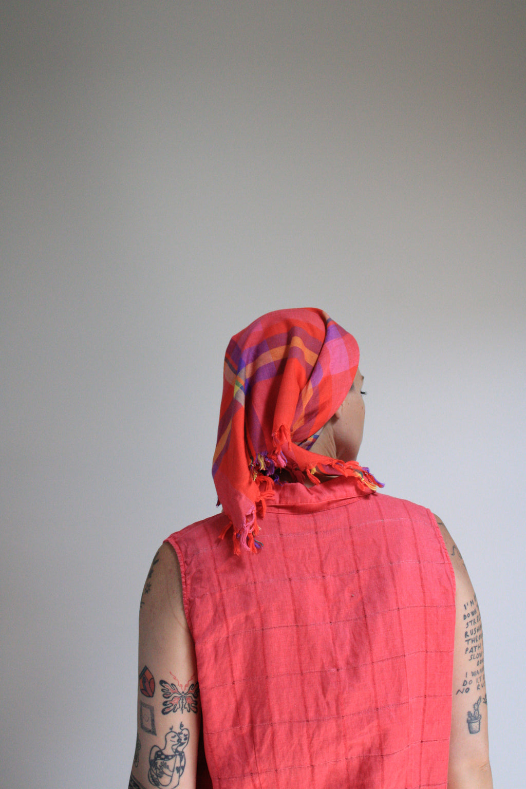 Bright Plaid Tassel Square Scarf