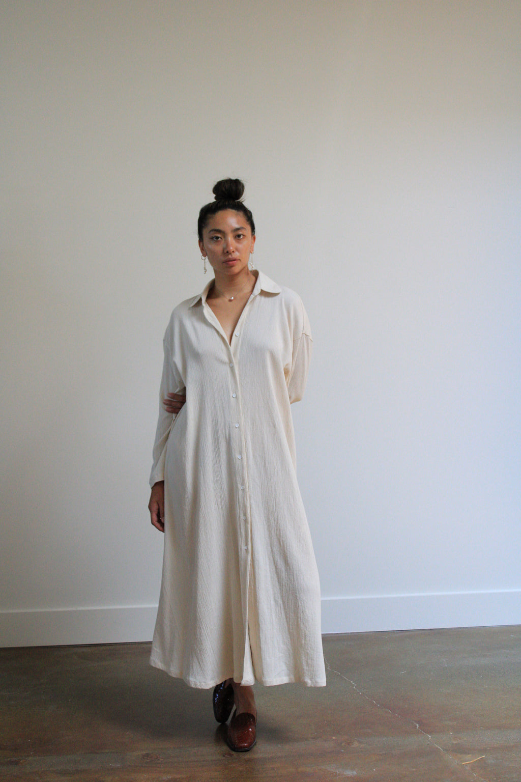 Sunja Link Cotton Crinkle Belted Shirt Dress