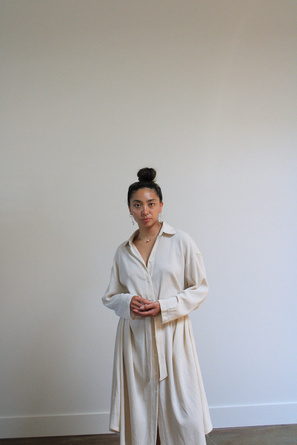 Sunja Link Cotton Crinkle Belted Shirt Dress
